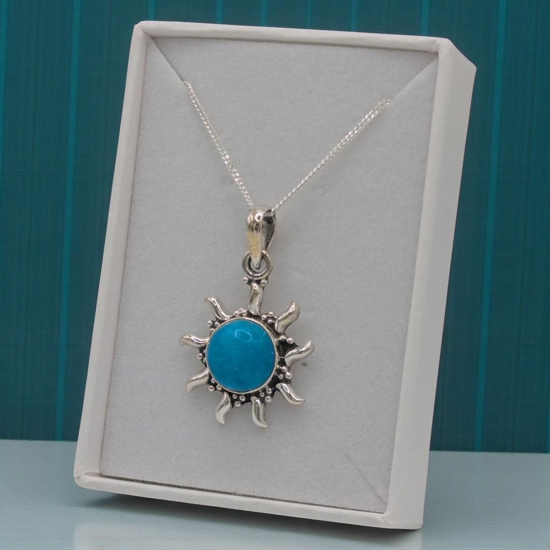 Sterling Silver Emira Turquoise Celestial Sun Necklace
