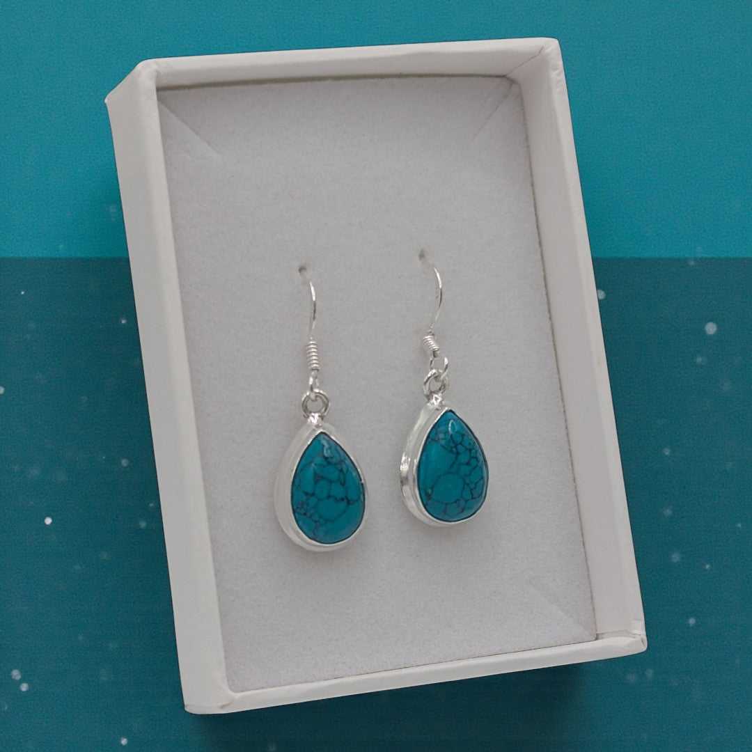 Sterling Silver Turquoise Teardrop Earrings 1.5"