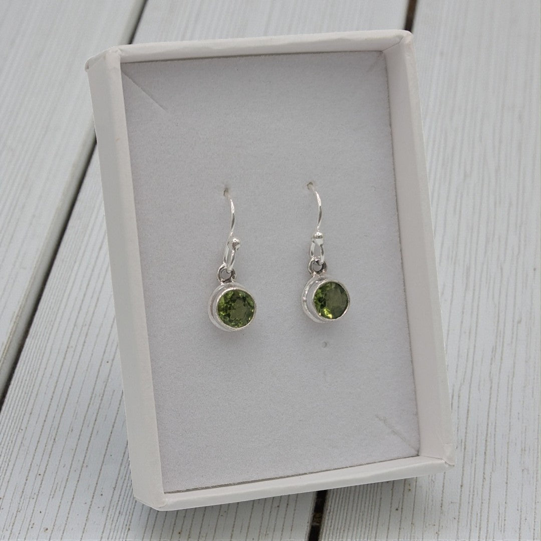 Sterling Silver Emira Peridot Round Stone Drop Earrings 1.2"