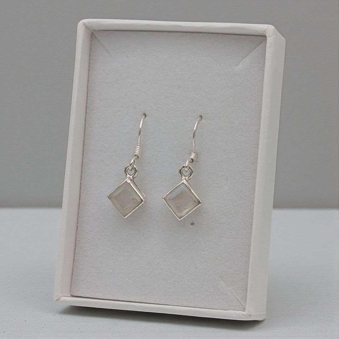 Sterling Silver Emira Moonstone Diamond Shape Drop Earrings 1.1"