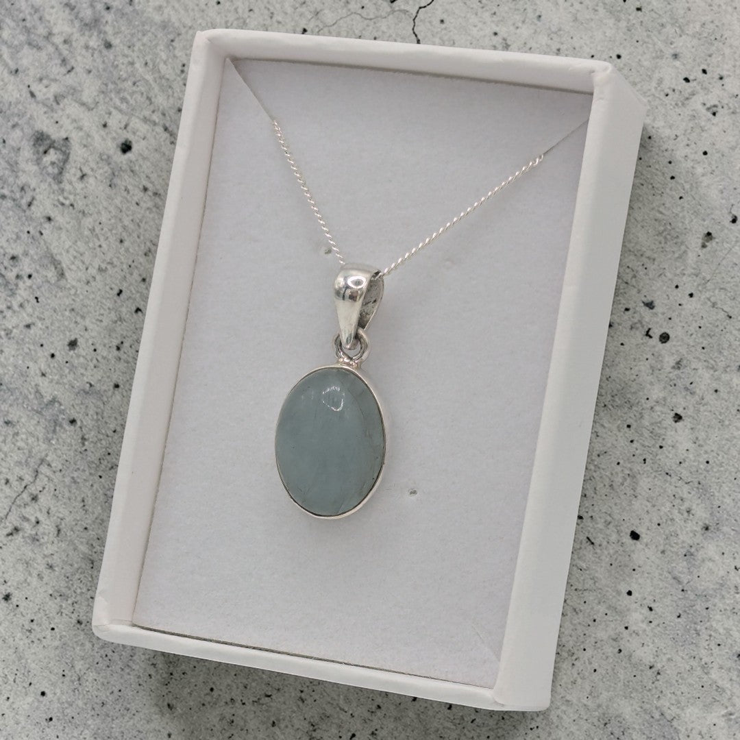 Sterling Silver Emira Aquamarine Oval Necklace