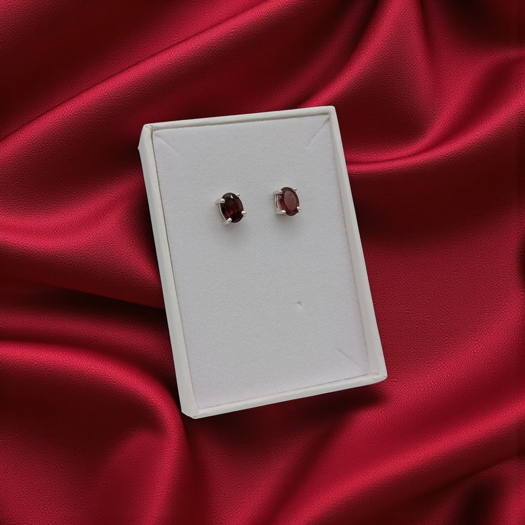 Sterling Silver Simply Garnet Stud Earrings 0.3"