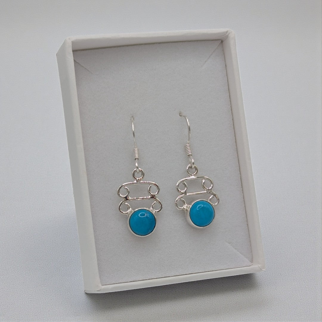 Sterling Silver Turquoise Ornate Drop Earrings 1.3"