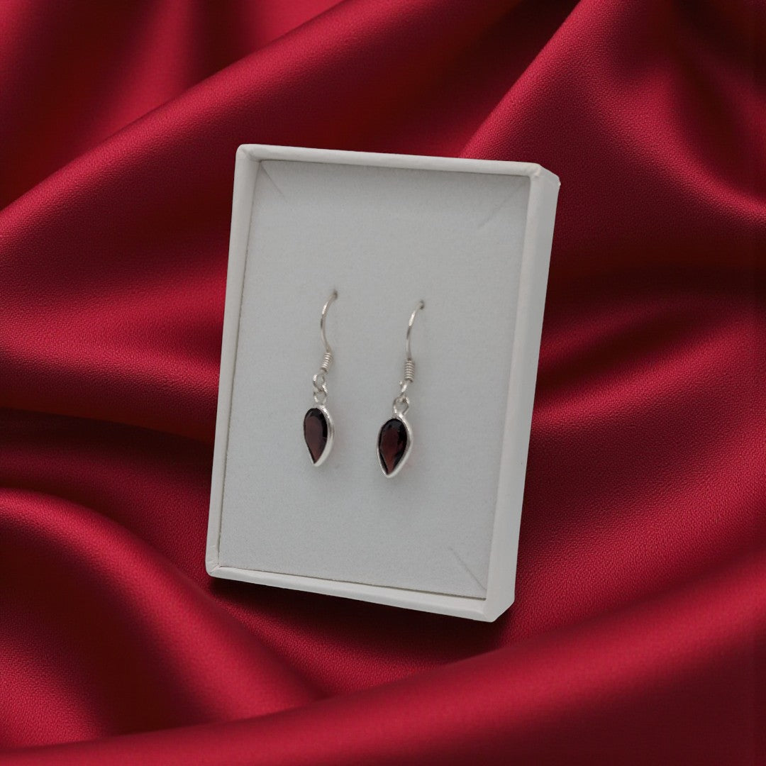 Sterling Silver Garnet Teardrop Earrings 1.1"