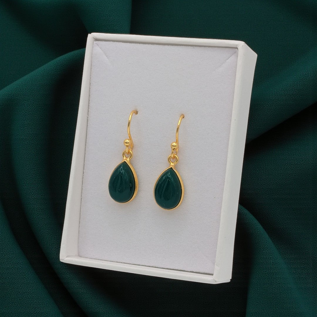 Emira Gold Plated Sterling Silver Green Onyx Tear Drop Earrings