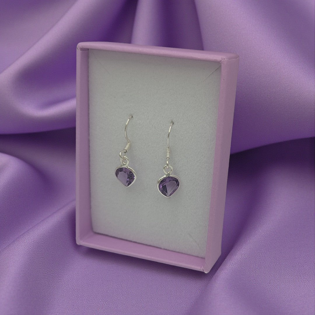 Sterling Silver Amethyst Teardrop Earrings 1"