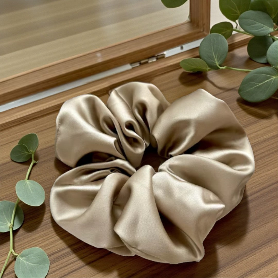 Khaki Satin Scrunchie