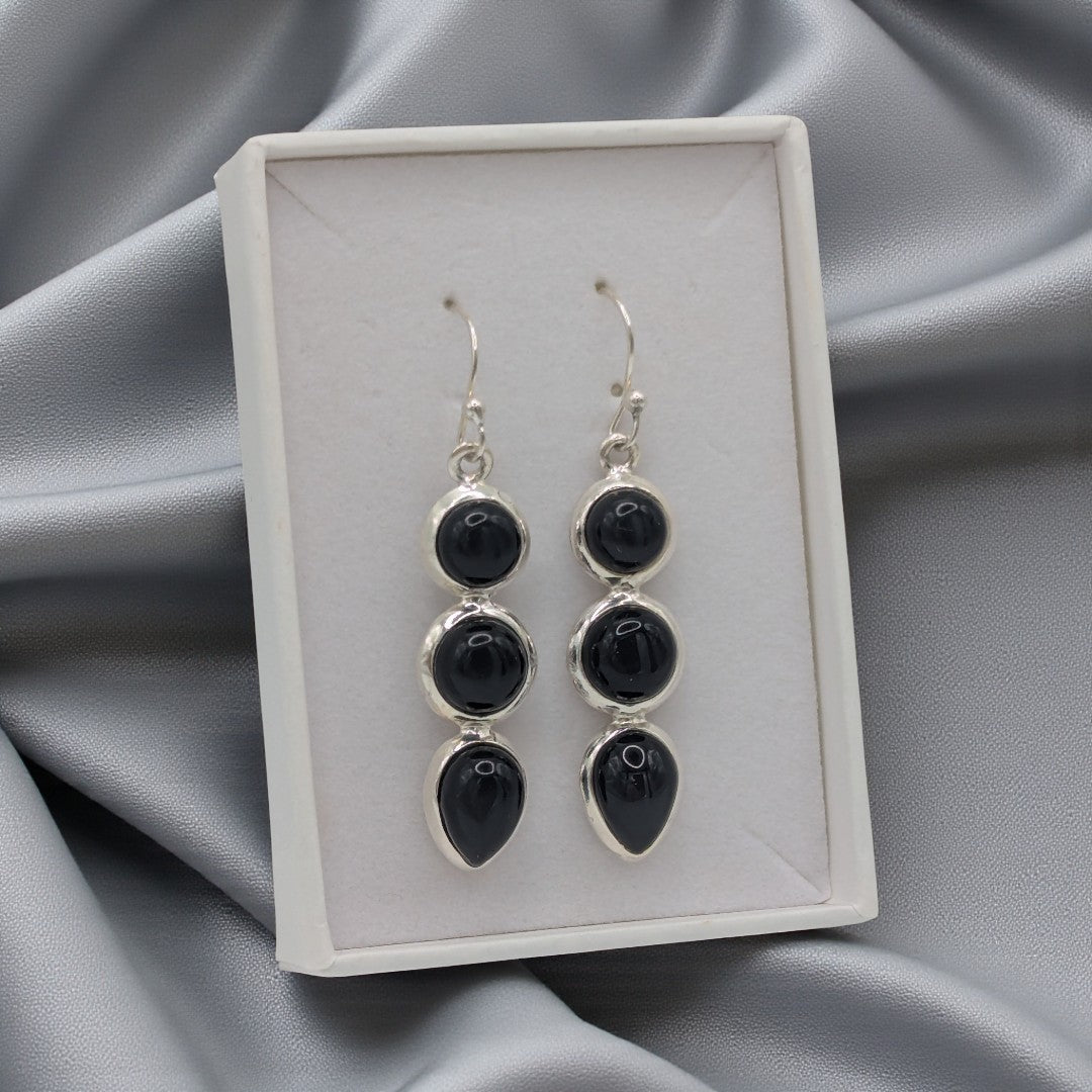 Sterling Silver Emira Black Onyx Multi Stone Drop Earrings 1.75"