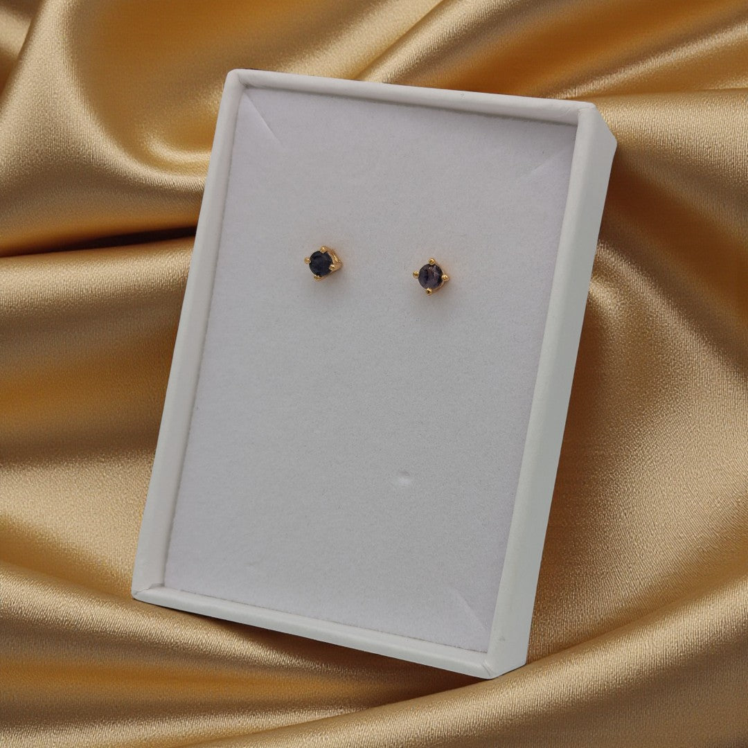 Emira Gold Plated Sterling Silver Iolite Dainty Stud Earrings