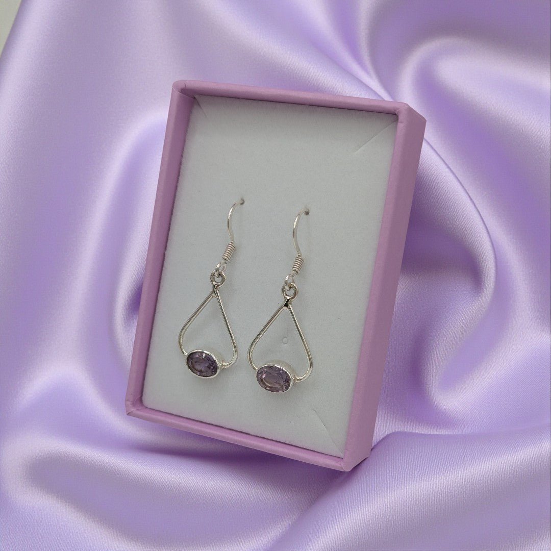 Sterling Silver Amethyst Open Teardrop Earrings 1.3"