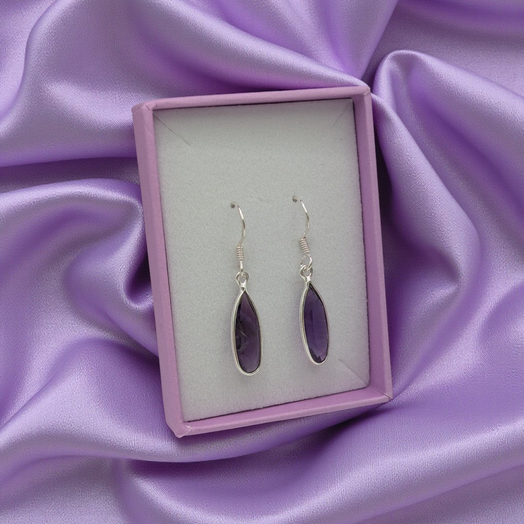 Sterling Silver Amethyst Drop Earrings 1.4"
