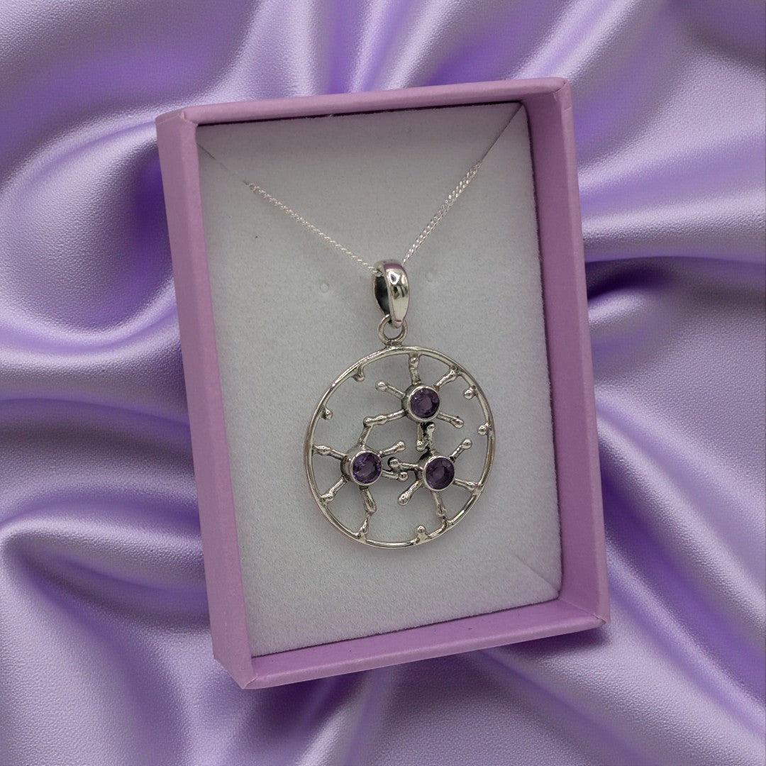 Sterling Silver Amethyst Multi Stone Sunburst Necklace