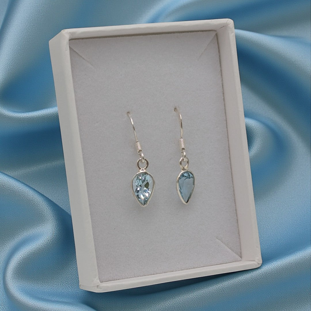 Sterling Silver Blue Topaz Teardrop Earrings 1.1"