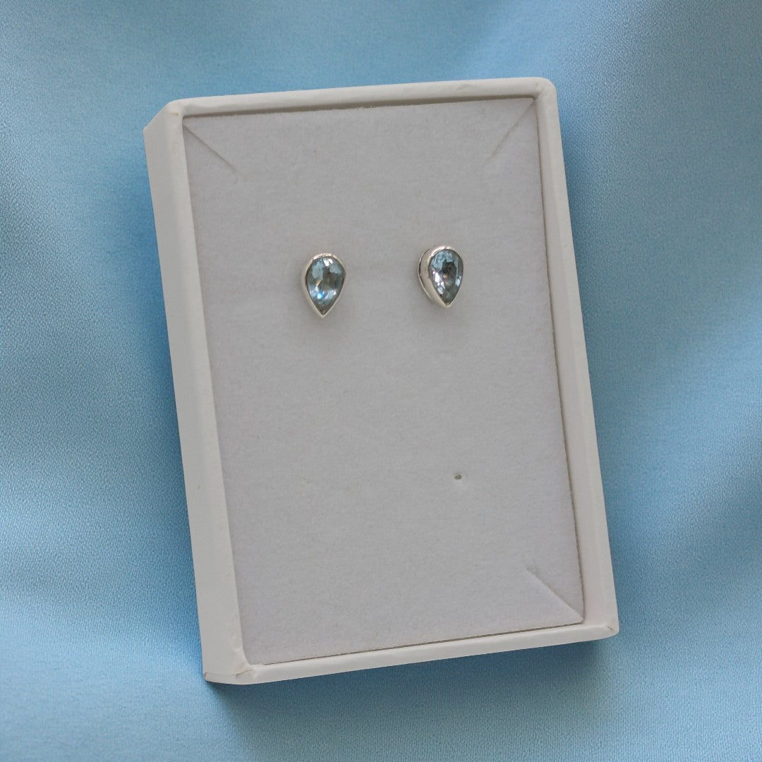 Sterling Silver Emira Blue Topaz Teardrop Stud Earrings 0.3"