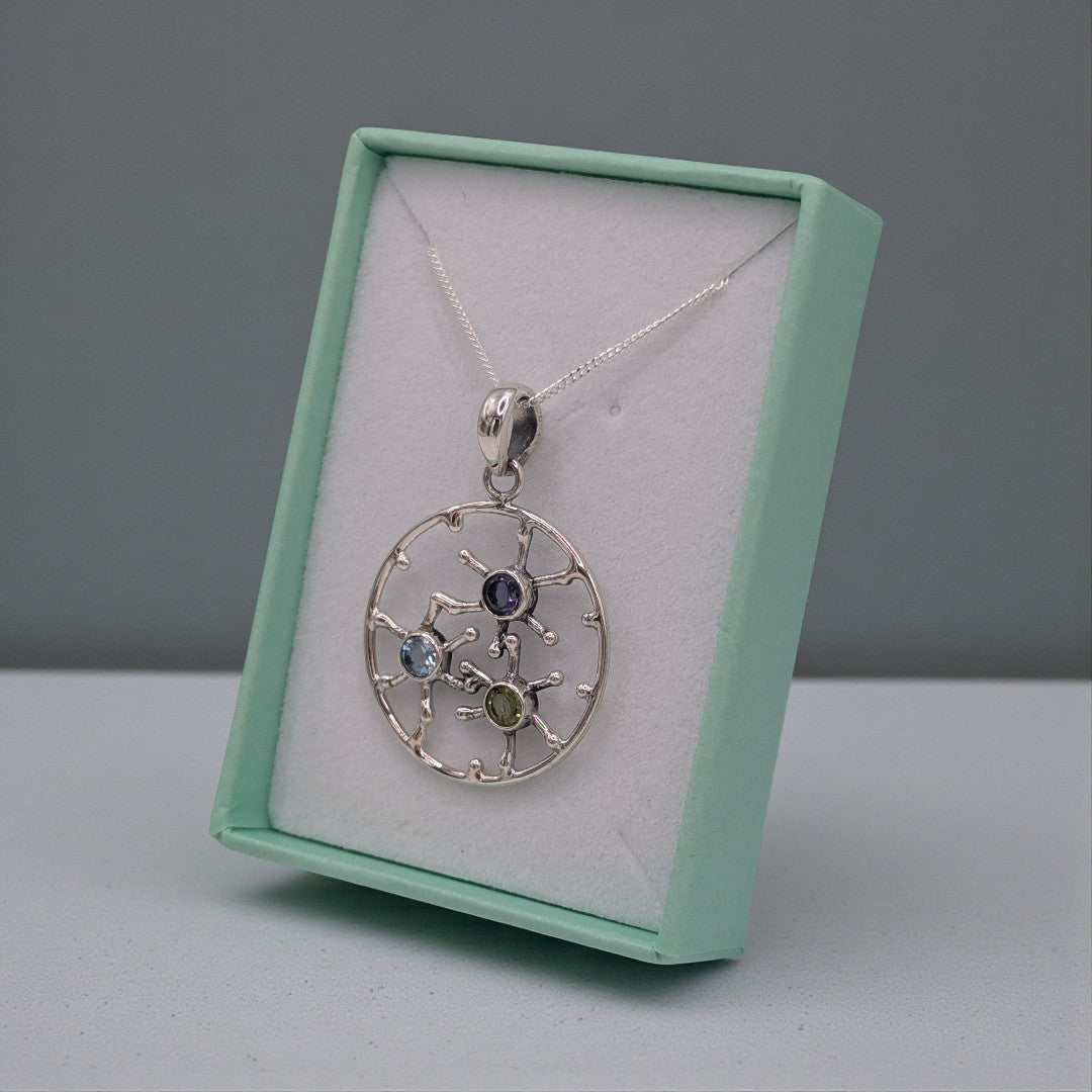 Sterling Silver Emira Multi Stone Sunburst Necklace