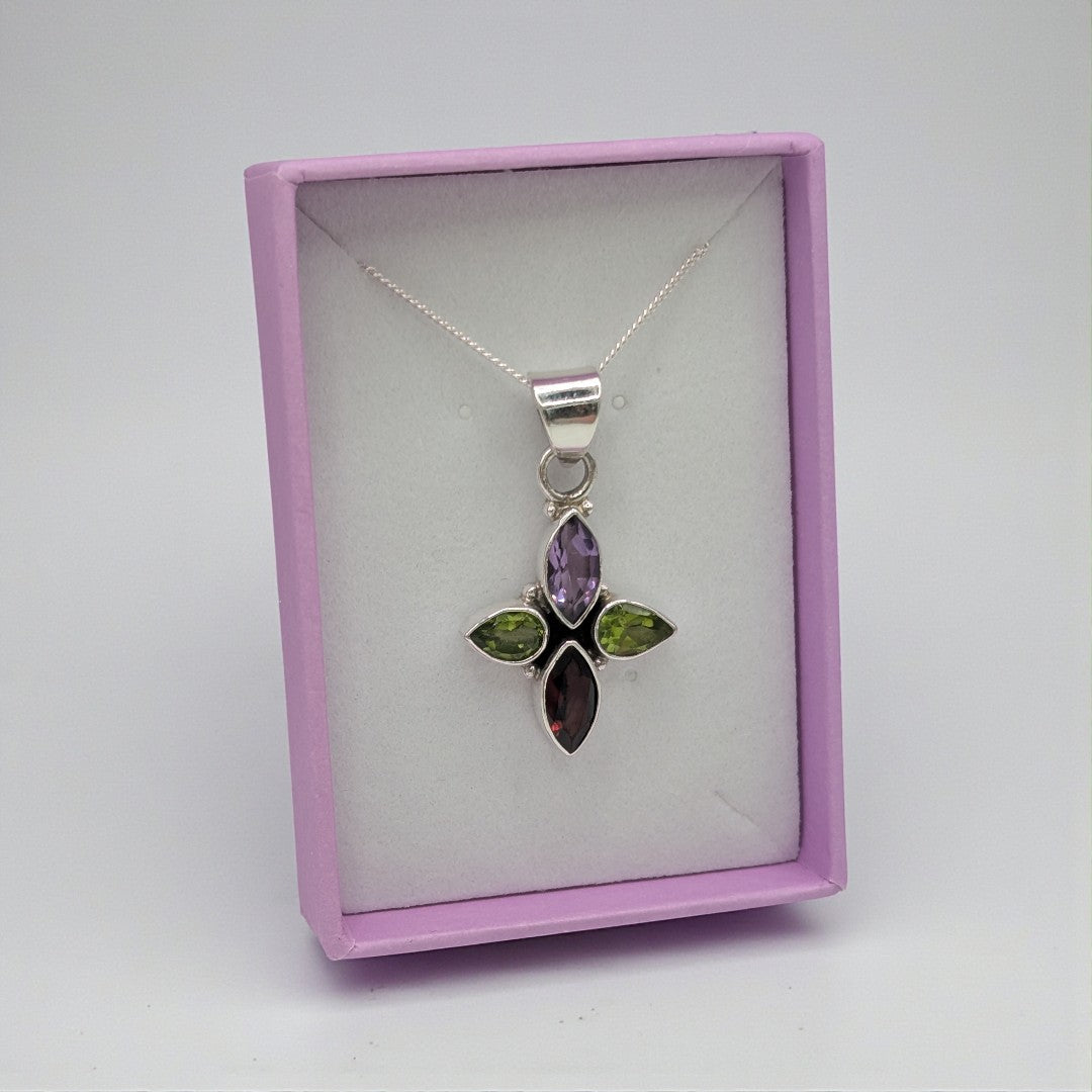 Sterling Silver Emira Amethyst, Peridot & Garnet Multi Stone Necklace