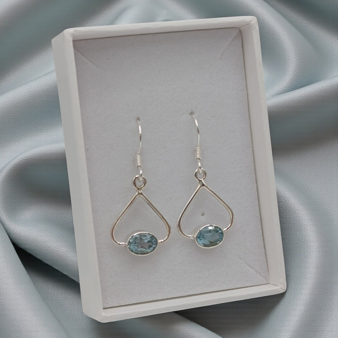 Sterling Silver Emira Blue Topaz Open Teardrop Earrings 1.3"