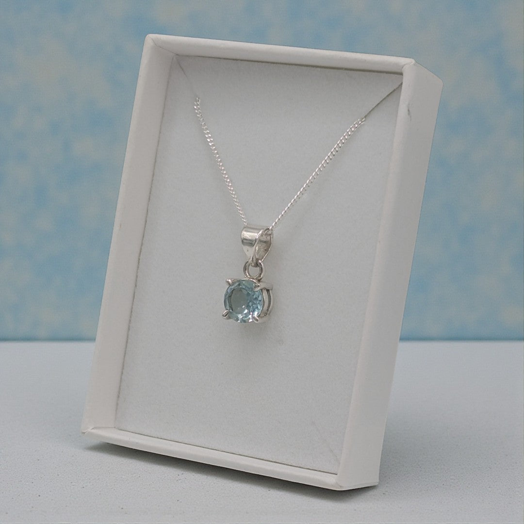 Sterling Silver Blue Topaz Round Stone Necklace