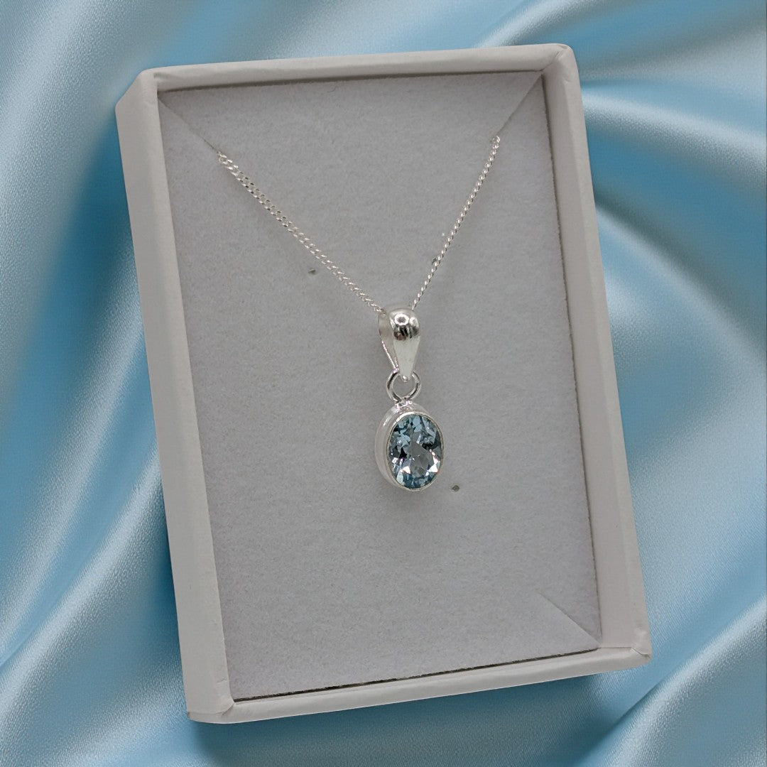Sterling Silver Emira Blue Topaz Oval Stone Necklace