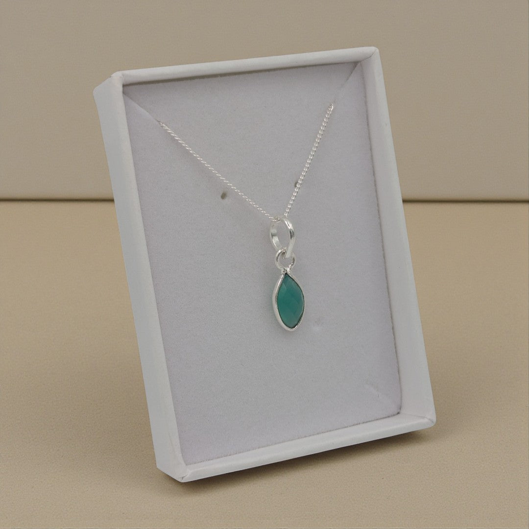 Sterling Silver Dainty Green Onyx Diamond Shape Stone Necklace