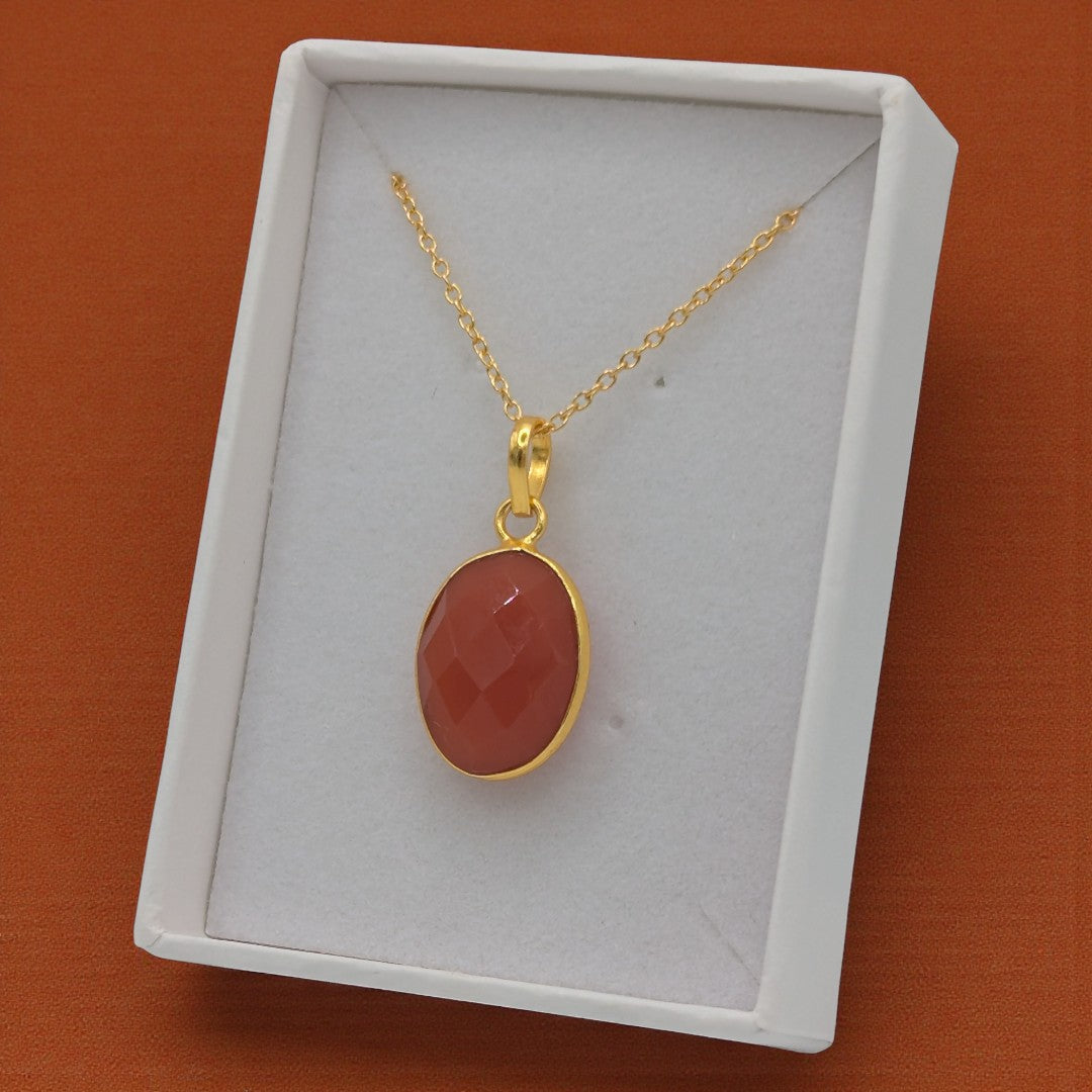 Gold Plated Sterling Silver Emira Carnelian Oval Stone Necklace