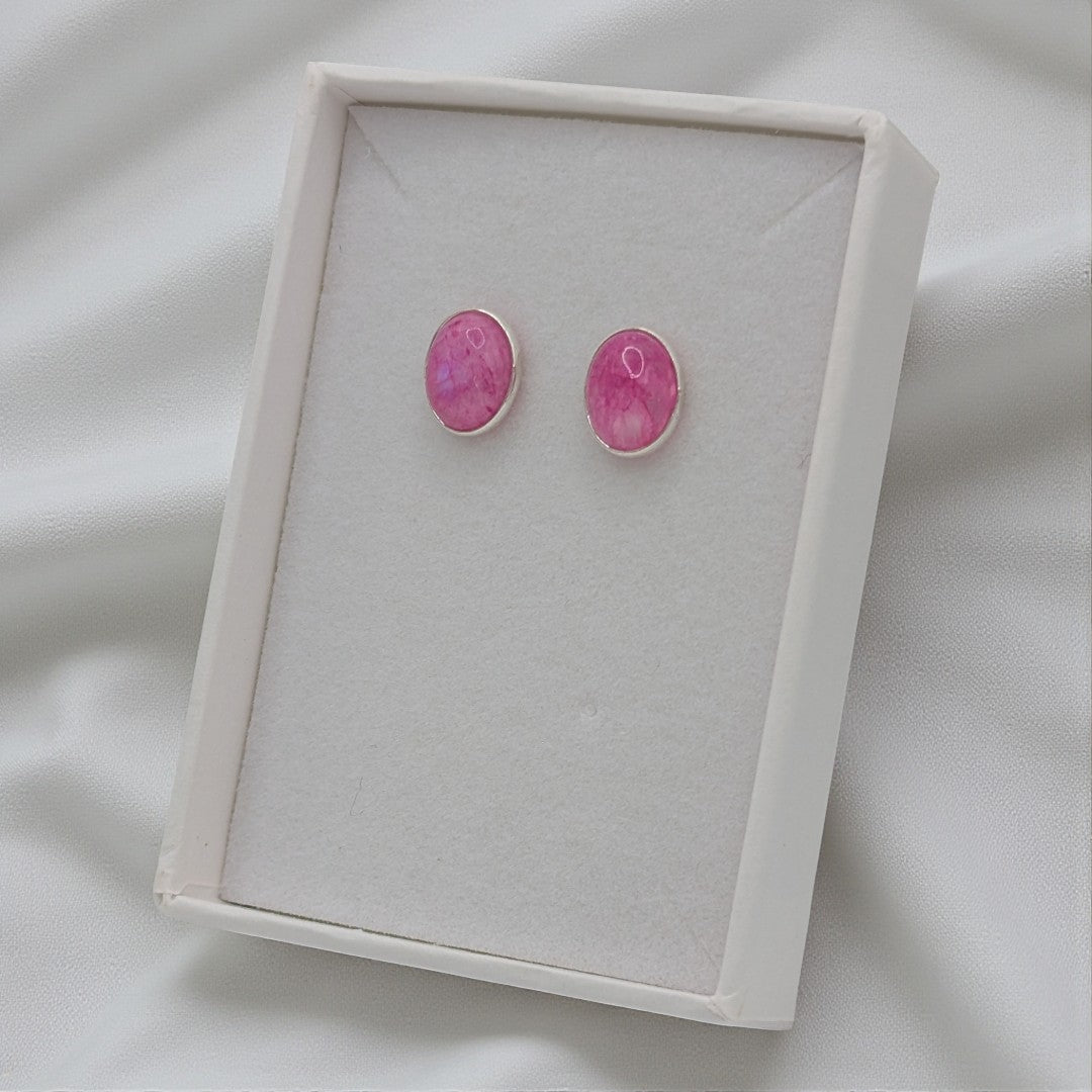 Sterling Silver Emira Pink Moonstone Oval Stud Earrings 0.5"