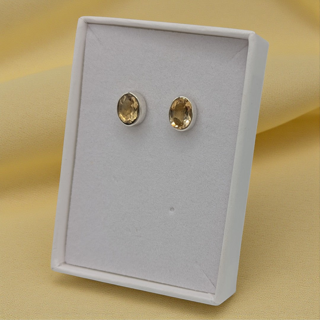 Sterling Silver Citrine Oval Stud Earrings 0.4"