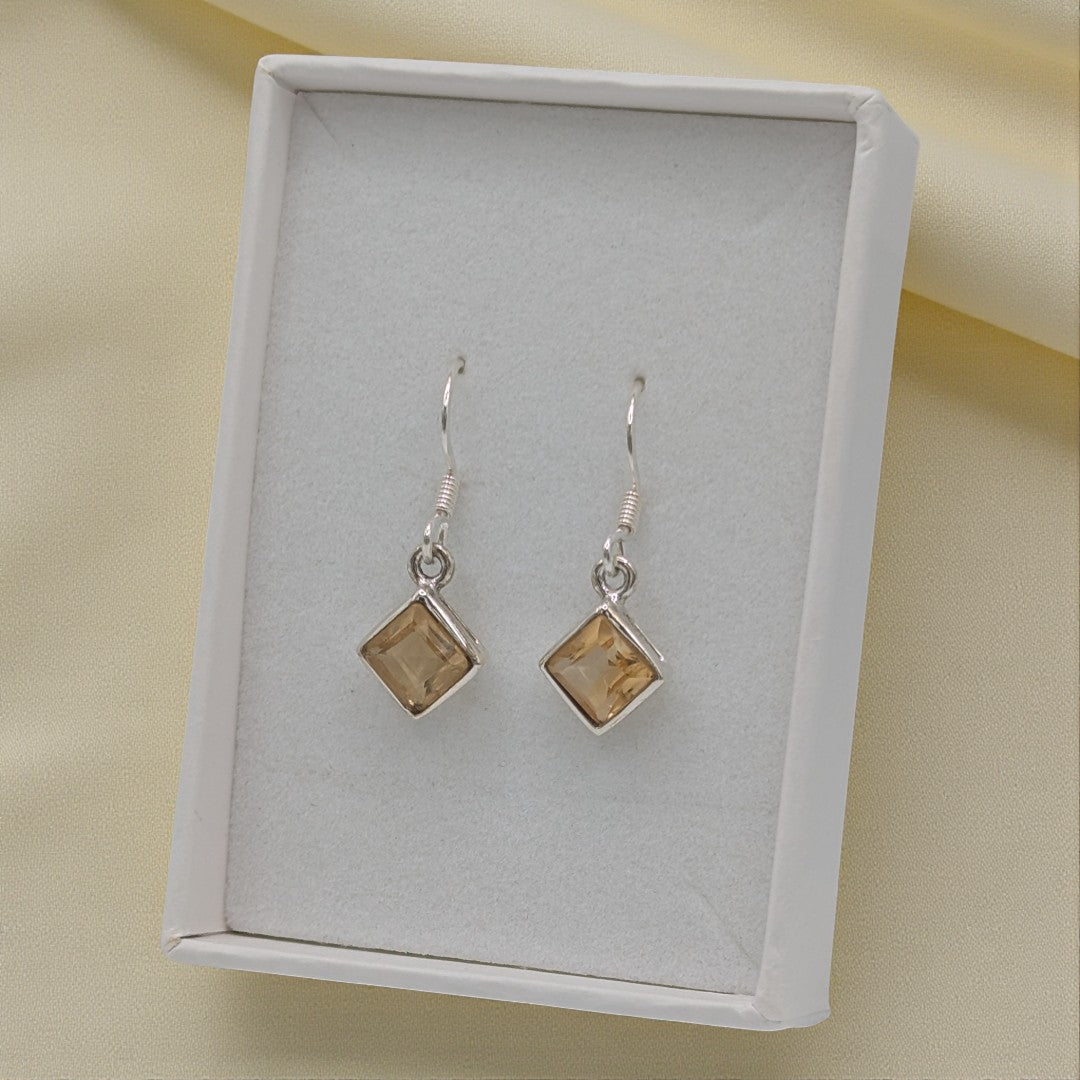 Sterling Silver Emira Sparkling Citrine Diamond Shape Drop Earrings 1.1"