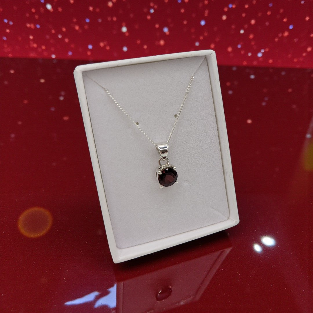 Sterling Silver Garnet Round Stone Necklace