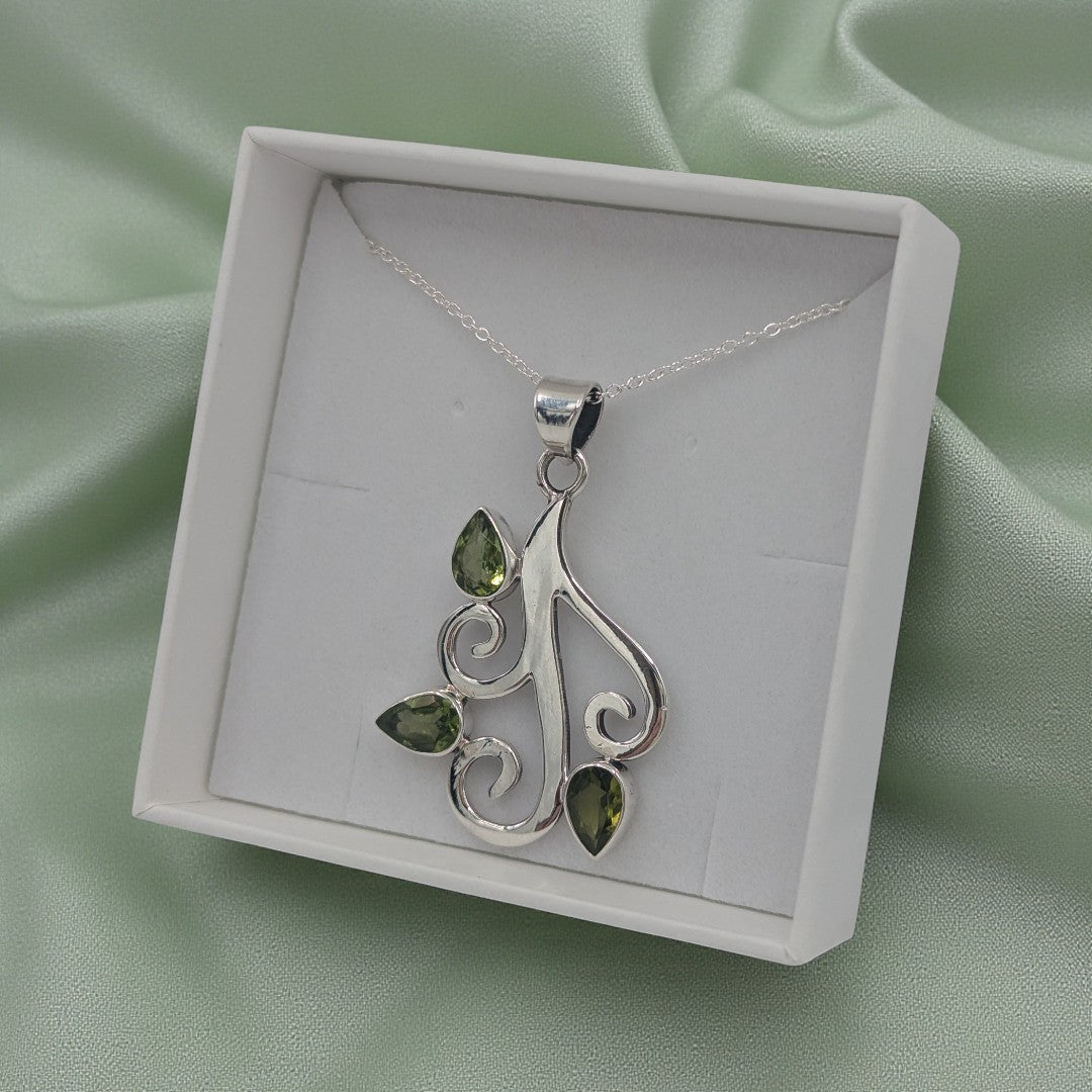 Sterling Silver Peridot Tree Branch Necklace