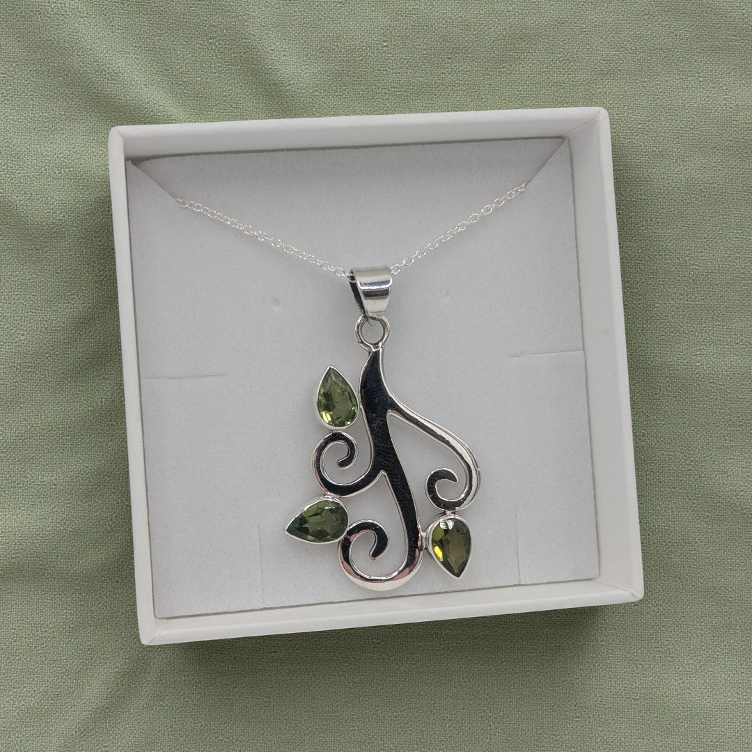 Sterling Silver Peridot Tree Branch Necklace