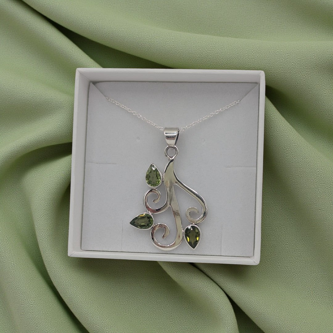 Sterling Silver Peridot Tree Branch Necklace