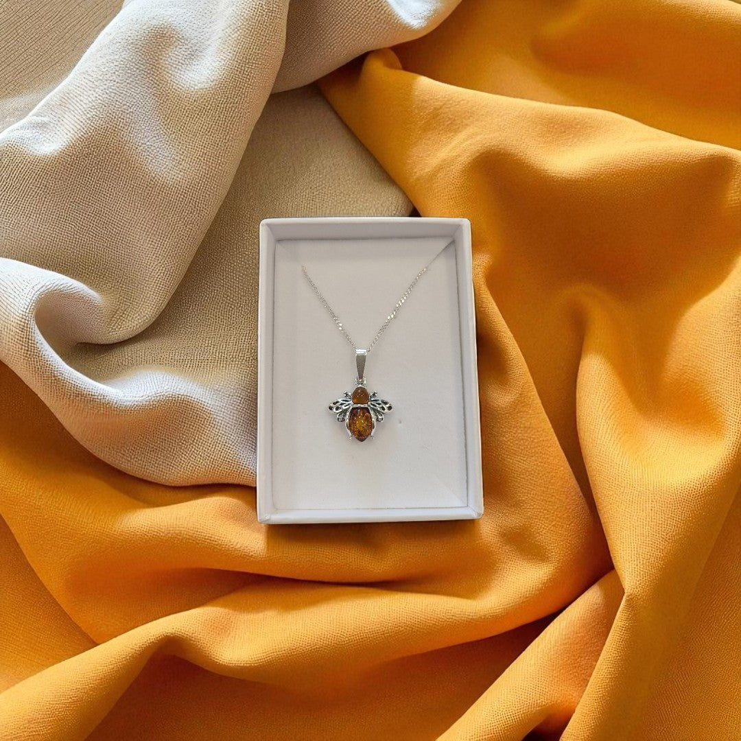 Sterling Silver Baltic Amber Bee Necklace