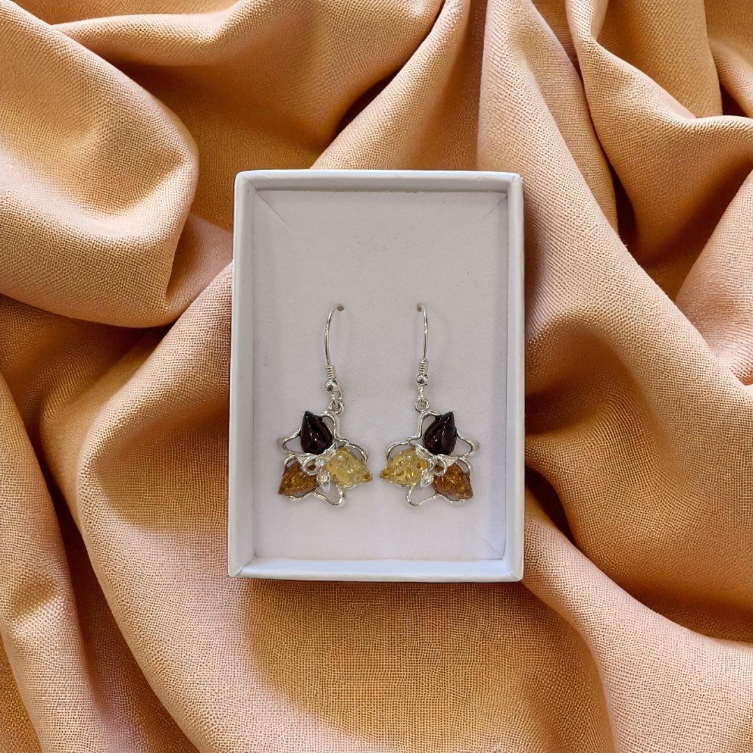 Sterling Silver Tri Coloured Amber Earrings