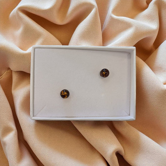Sterling Silver Baltic Amber Round Stud Earrings