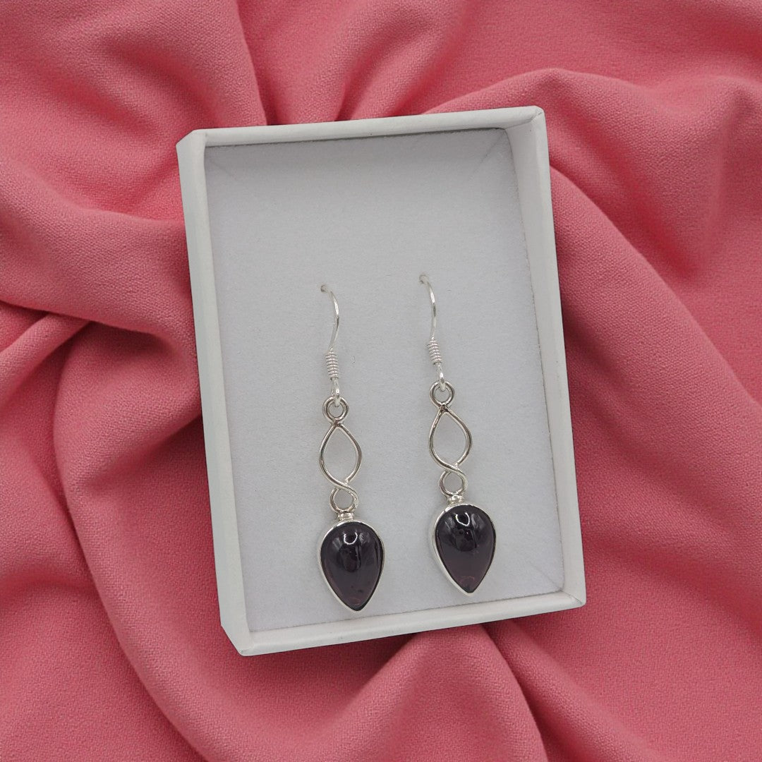 Sterling Silver Garnet Love Spoon Design Drop Earrings 1.6"