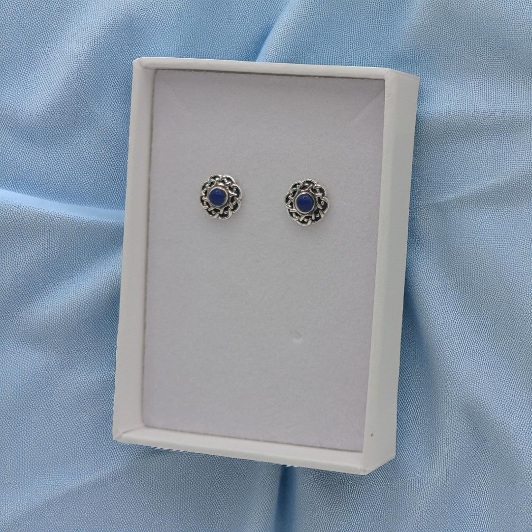 Sterling Silver Lapis Lazuli Celtic Round Stud Earrings 0.3"