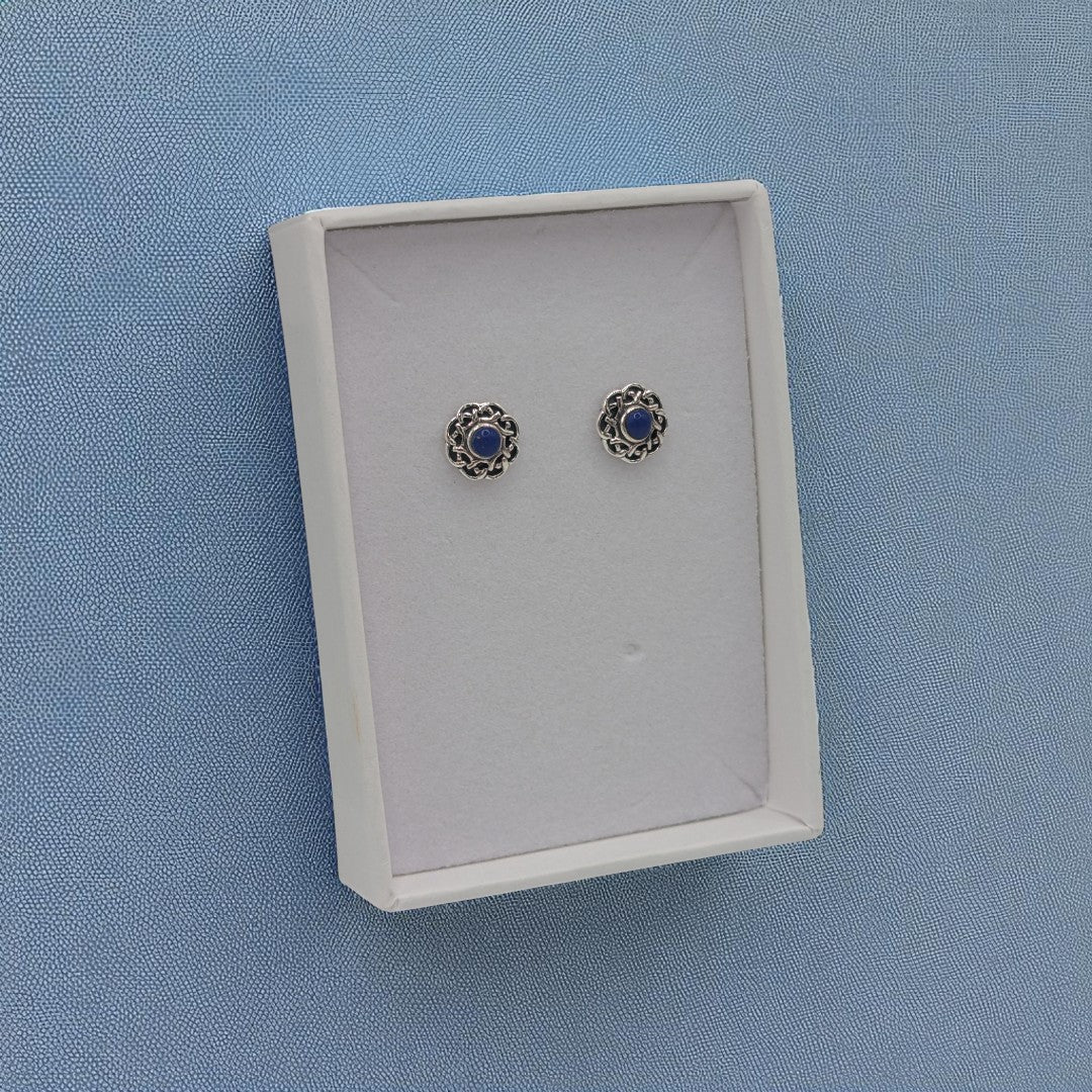 Sterling Silver Lapis Lazuli Celtic Round Stud Earrings 0.3"