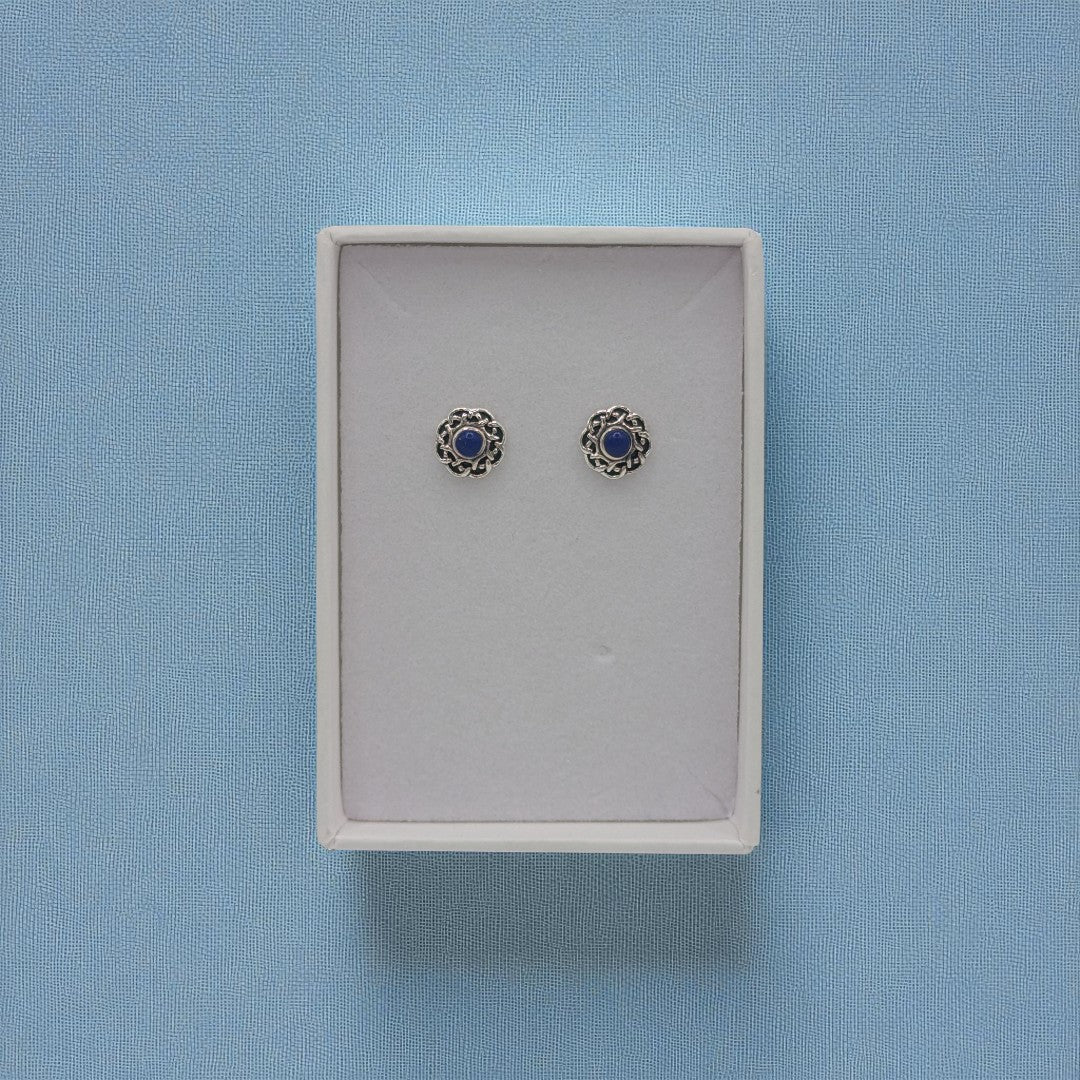Sterling Silver Lapis Lazuli Celtic Round Stud Earrings 0.3"