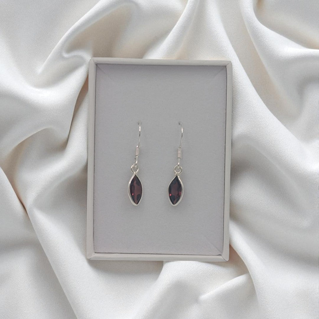 Sterling Silver Garnet Drop Earrings 1.2"