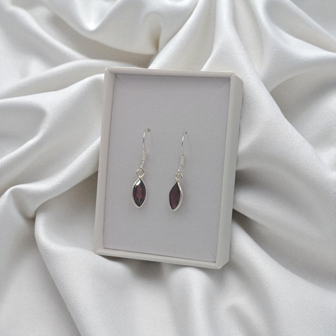 Sterling Silver Garnet Drop Earrings 1.2"