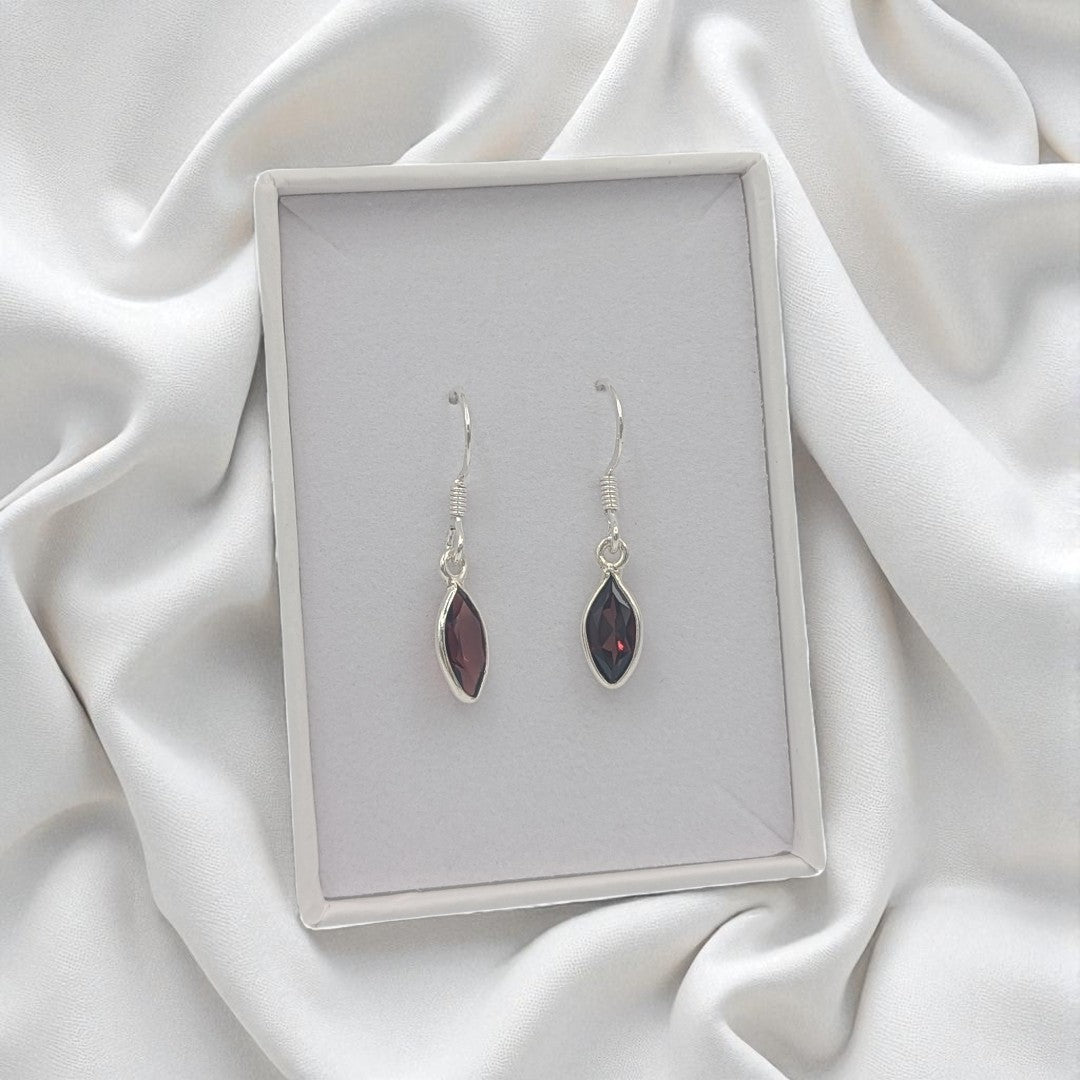 Sterling Silver Garnet Drop Earrings 1.2"