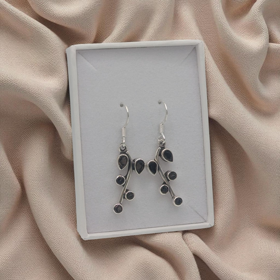 Sterling Silver Smoky Quartz Multi Stone Leaf Style Drop Earrings 1.5"