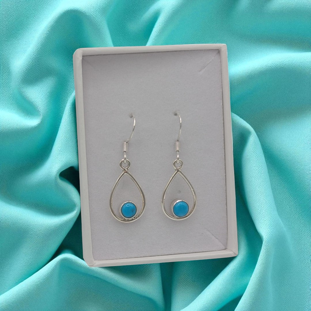 Sterling Silver Turquoise Open Teardrop Shape Earrings 1.4"