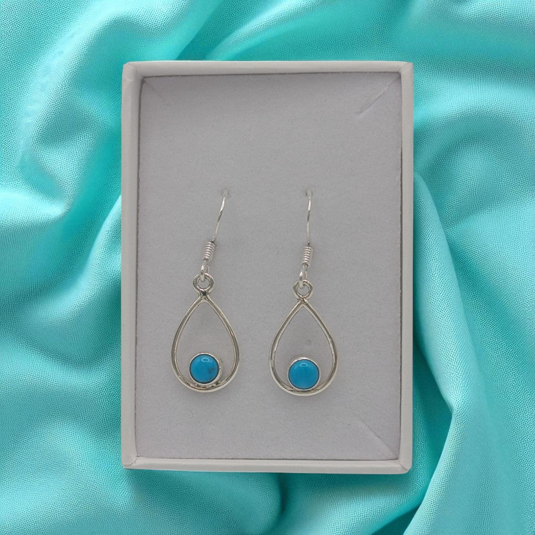 Sterling Silver Turquoise Open Teardrop Shape Earrings 1.4"