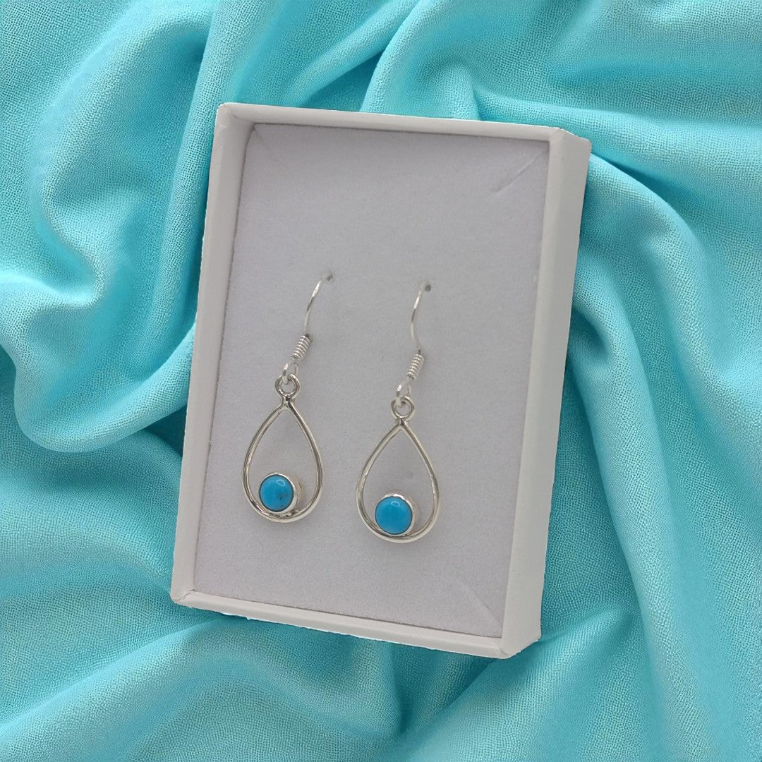 Sterling Silver Turquoise Open Teardrop Shape Earrings 1.4"