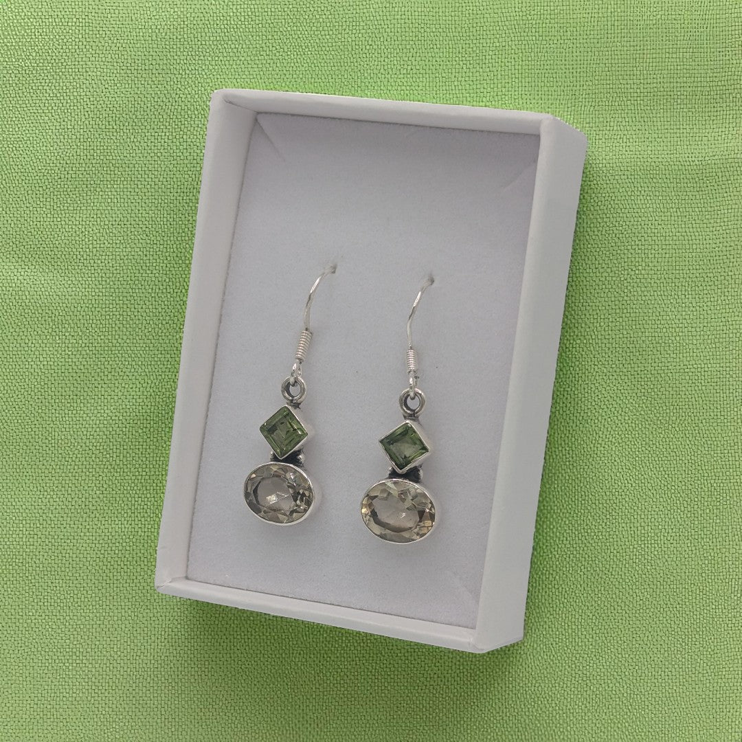 Sterling Silver Peridot & Citrine Multi Stone Drop Earrings 1.3"