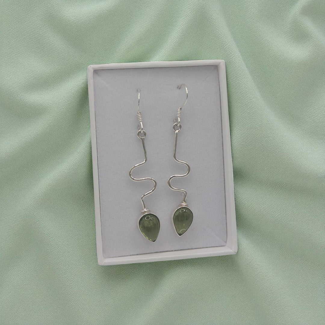 Sterling Silver Peridot Wavy Post Drop Earrings 1.9"