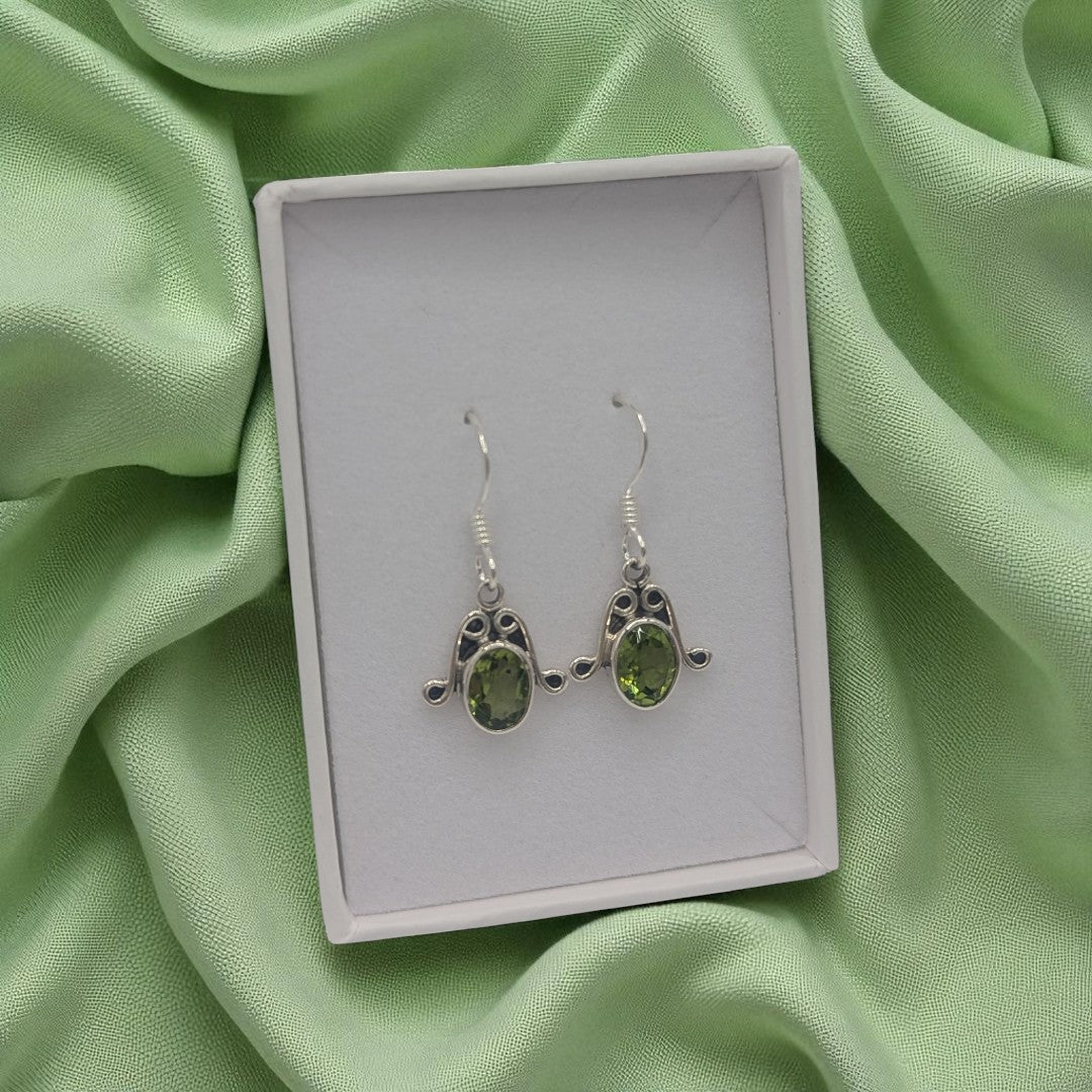 Sterling Silver Peridot Emira Drop Earrings 1.1"