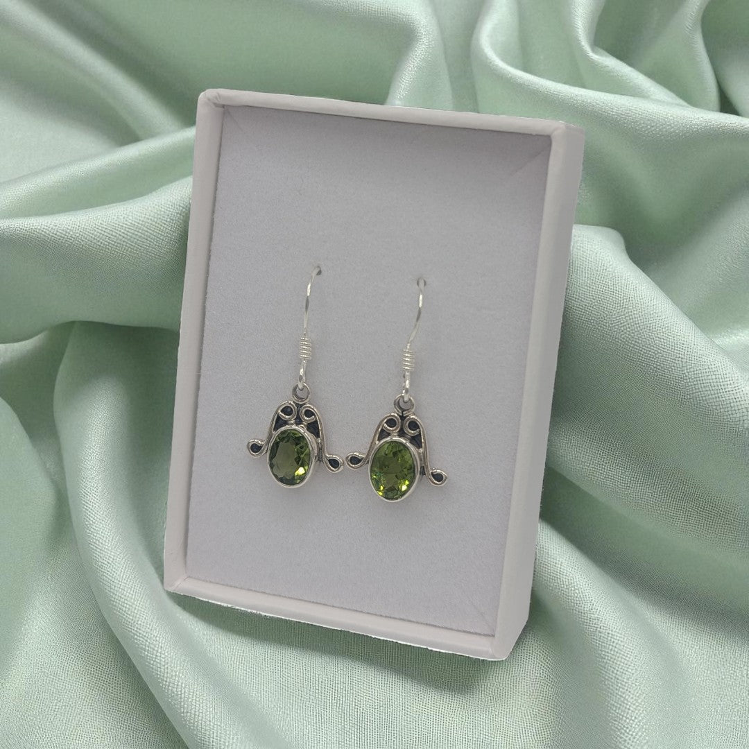 Sterling Silver Peridot Emira Drop Earrings 1.1"
